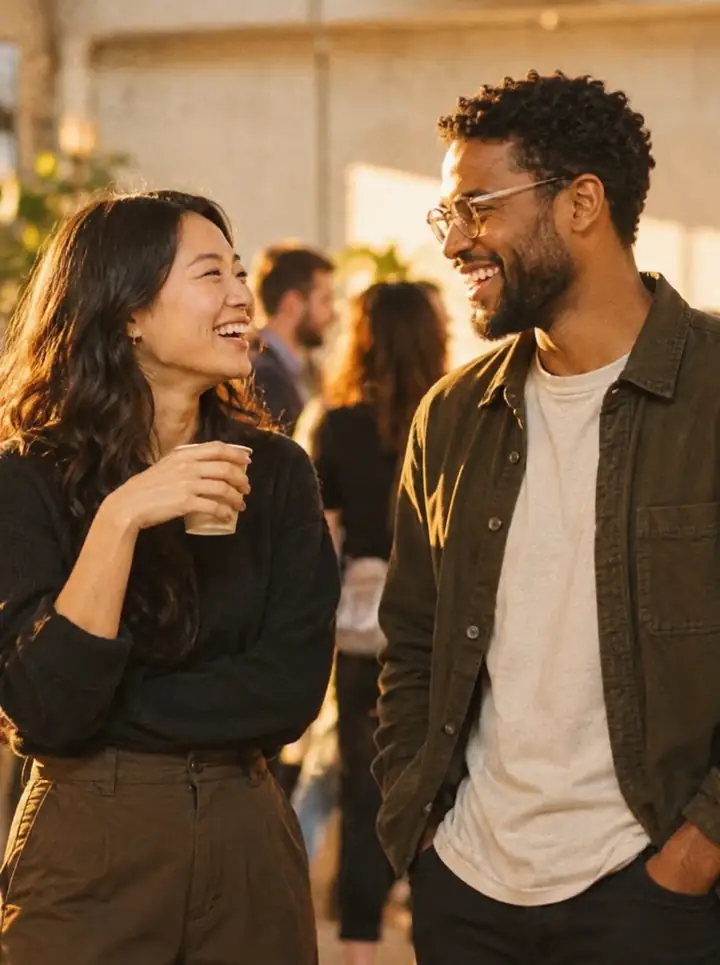 People laughing together at an event