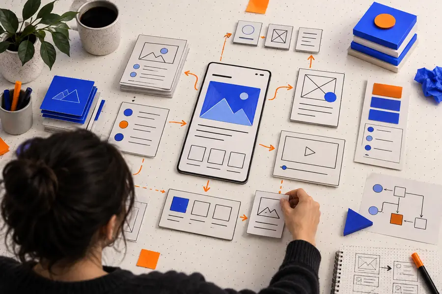 Early app concept with a rough information layout